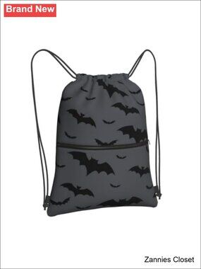 👻 Qilerongrong Polyester Drawstring Backpack Gothic Bats Gym Sack Cinch